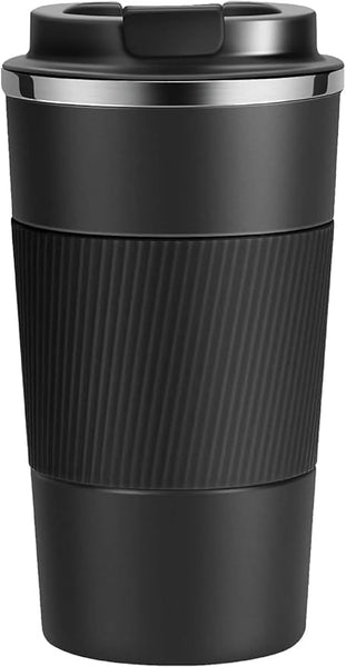SAFFRONSHELF 500ml Vacuum Insulated Travel Mug, Double Wall Stainless Steel Coffee Flask with Leak-Proof Sipper Lid, BPA-Free Reusable Thermal Bottle, Keeps Drinks Hot 12H & Cold 24H, Black