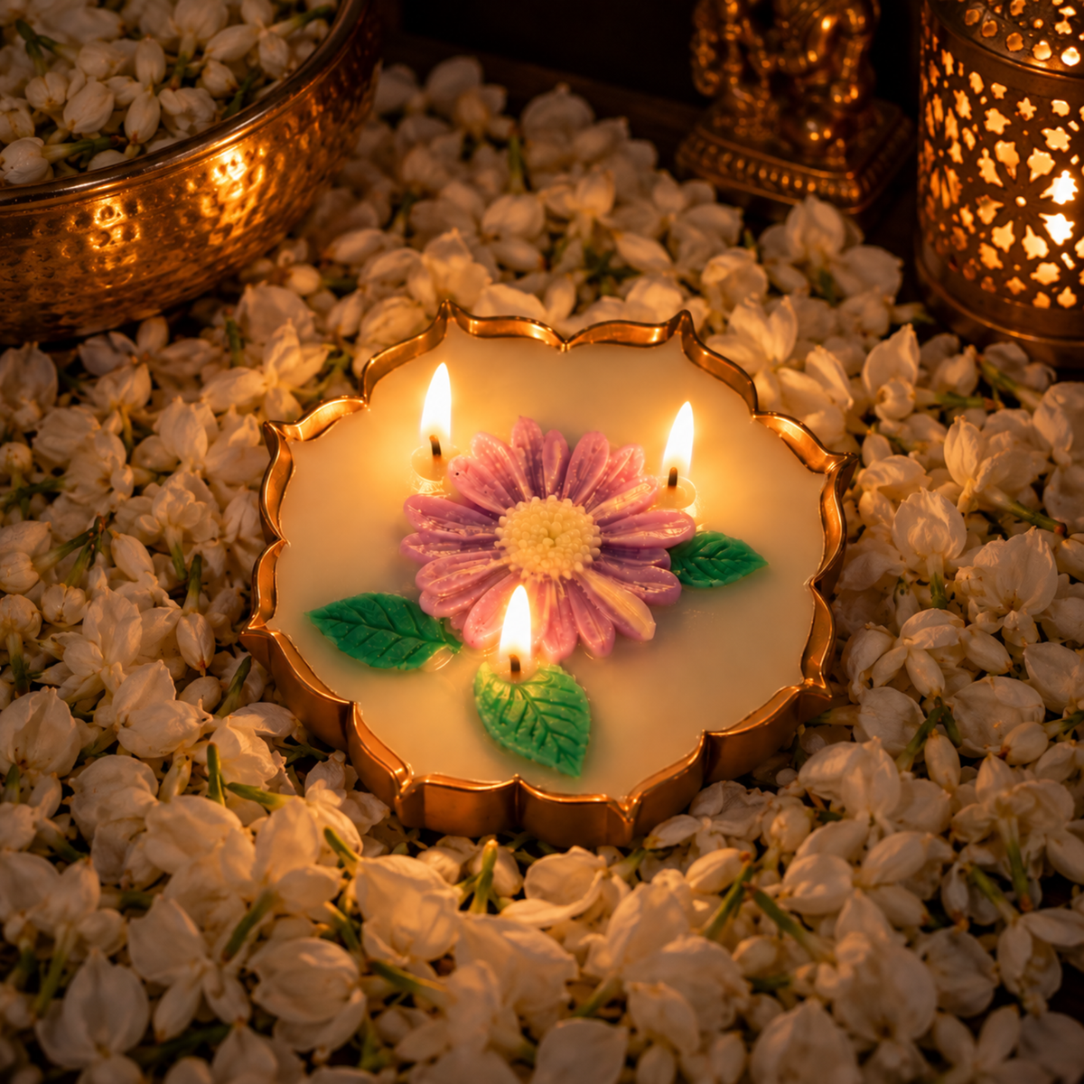 Saffron Shelf Scented Floral Urli Candle | Decorative Flower-Shaped Candle for Home Décor, Festive Decoration & Gifting, 5 inches | Pack of 1