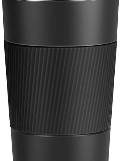 SAFFRONSHELF 500ml Vacuum Insulated Travel Mug, Double Wall Stainless Steel Coffee Flask with Leak-Proof Sipper Lid, BPA-Free Reusable Thermal Bottle, Keeps Drinks Hot 12H & Cold 24H, Black