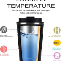 SAFFRONSHELF 500ml Vacuum Insulated Travel Mug, Double Wall Stainless Steel Coffee Flask with Leak-Proof Sipper Lid, BPA-Free Reusable Thermal Bottle, Keeps Drinks Hot 12H & Cold 24H, Black