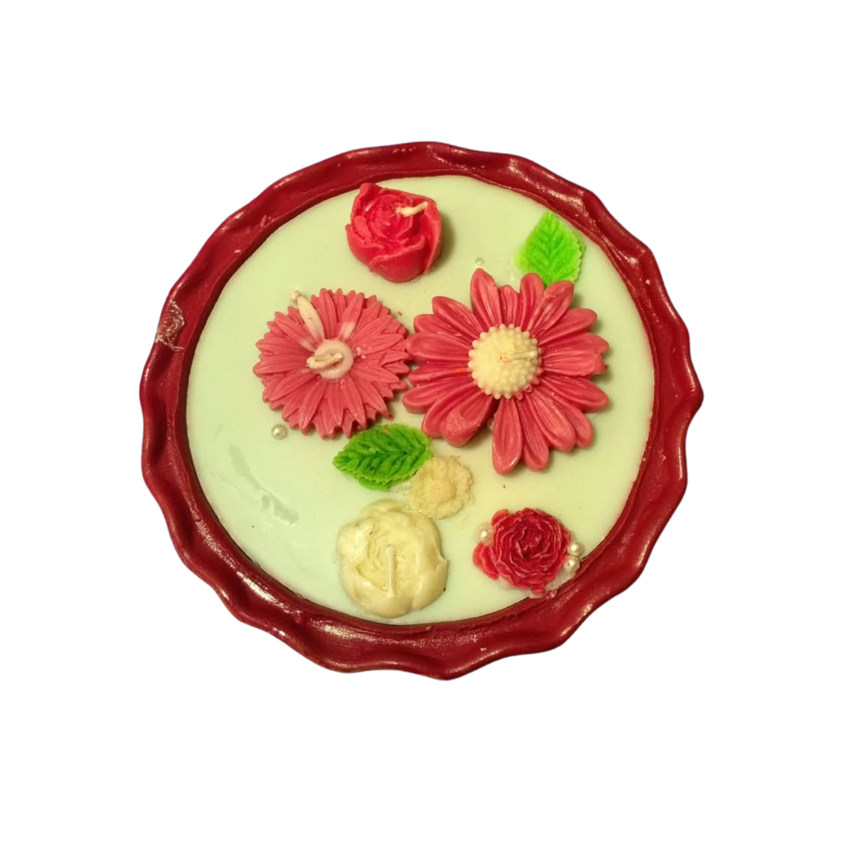 Saffron Shelf Terracotta Soy Wax Fragrance Candle, 6 Inch Floral Decorative Candle, Lime Green Handmade Candle with Multicolor Flower Design for Home Décor, Festive Décor & Gifting – Pack of 1