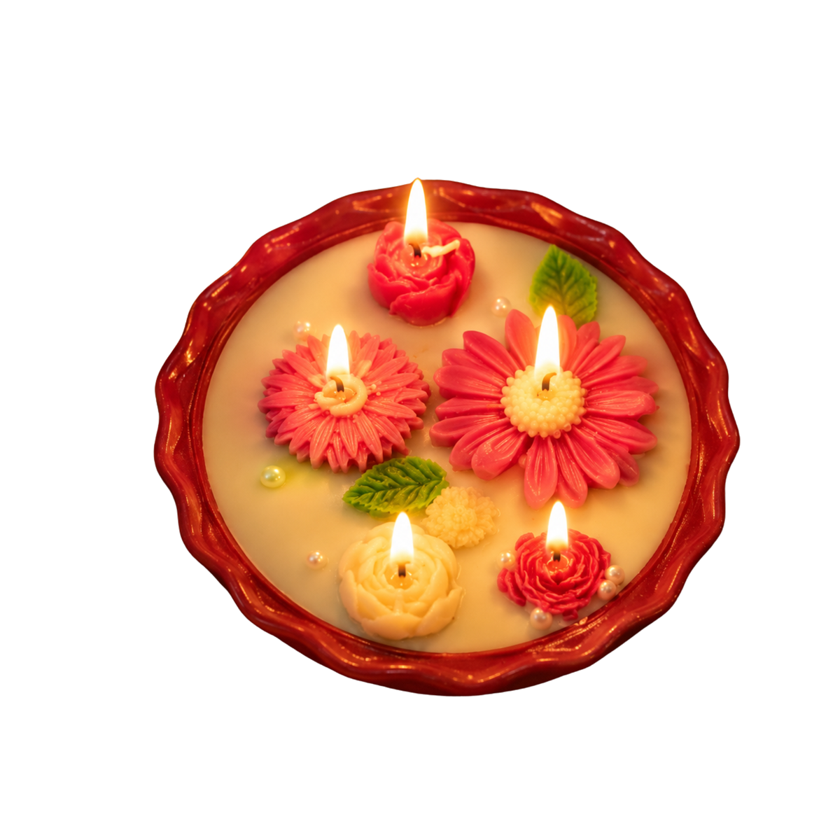 Saffron Shelf Terracotta Soy Wax Fragrance Candle, 6 Inch Floral Decorative Candle, Lime Green Handmade Candle with Multicolor Flower Design for Home Décor, Festive Décor & Gifting – Pack of 1