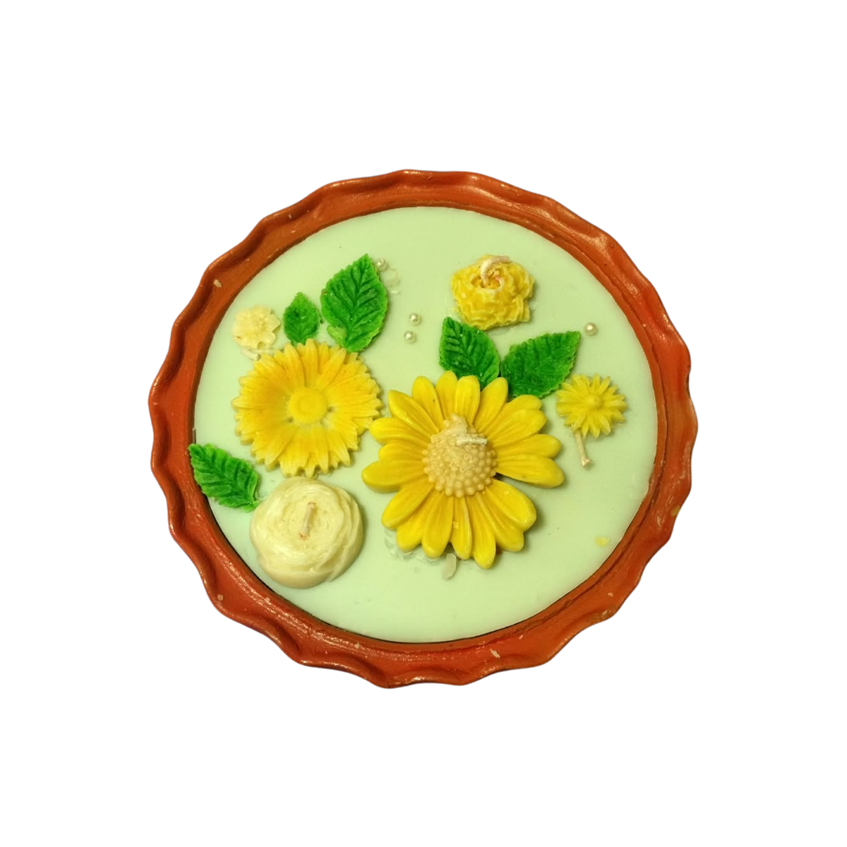 Saffron Shelf Terracotta 6 Inch Floral Decorative Scented Candle, Handcrafted Yellow Flower Design Candle for Home Décor, Table Decoration, Festive Celebrations, Gifting & Special Occasions – Pack of 1