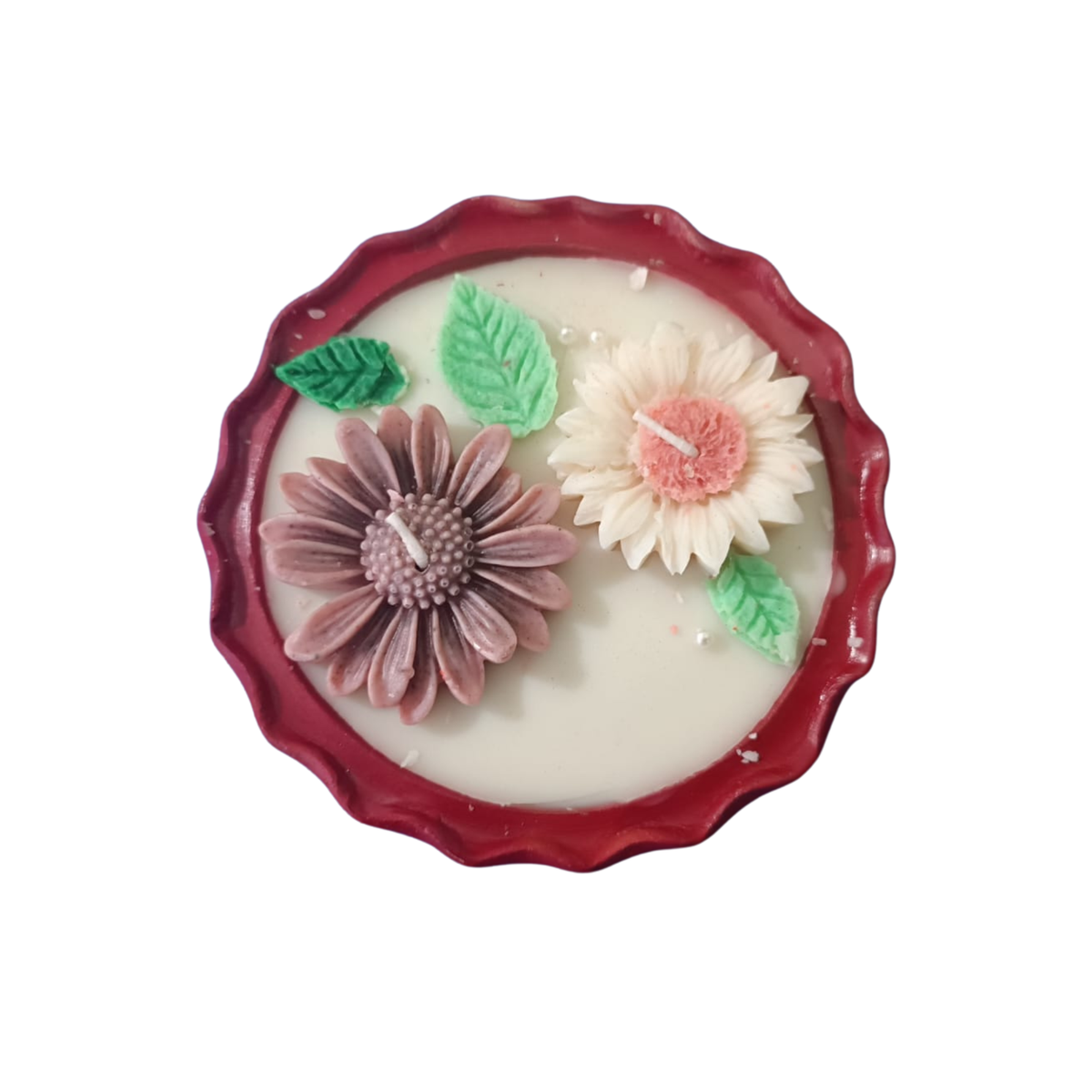 Saffron Shelf Terracotta 5 Inch Soy Wax Fragrance Candle, Mauve Pink & Cream Floral with Green Leaves, Decorative Candle for Home Décor, Table Decoration, Diwali, Festive Celebrations & Gifting, Pack of 1