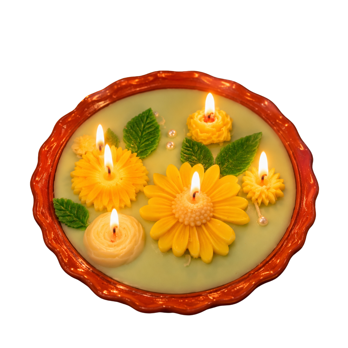 Saffron Shelf Terracotta 6 Inch Floral Decorative Scented Candle, Handcrafted Yellow Flower Design Candle for Home Décor, Table Decoration, Festive Celebrations, Gifting & Special Occasions – Pack of 1