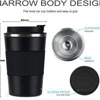 SAFFRONSHELF 500ml Vacuum Insulated Travel Mug, Double Wall Stainless Steel Coffee Flask with Leak-Proof Sipper Lid, BPA-Free Reusable Thermal Bottle, Keeps Drinks Hot 12H & Cold 24H, Black