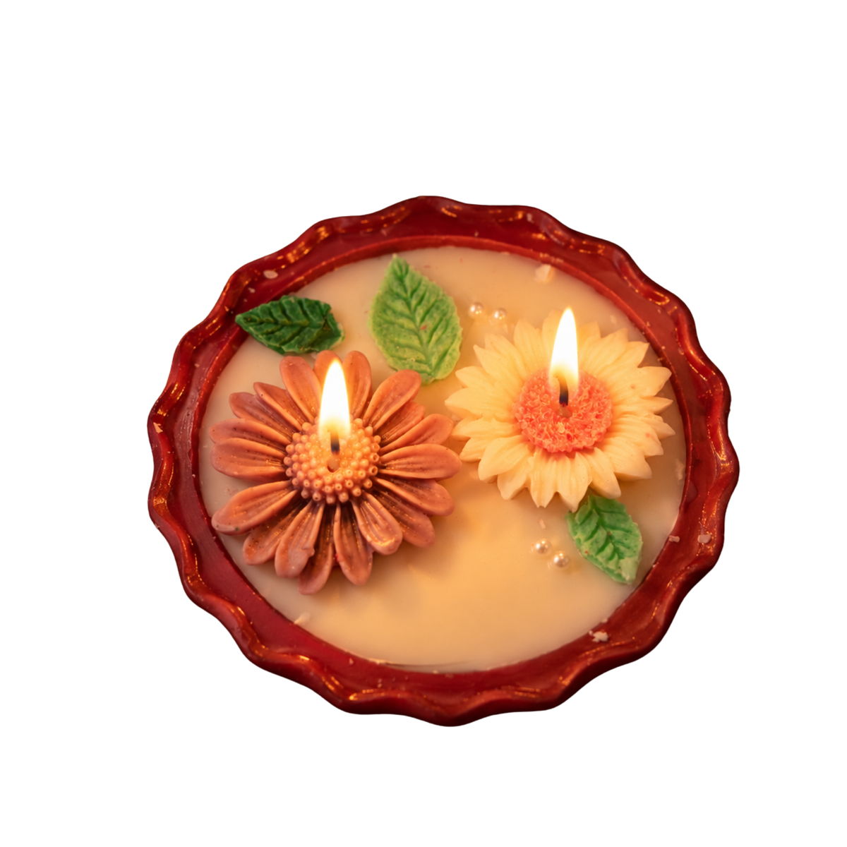Saffron Shelf Terracotta 5 Inch Soy Wax Fragrance Candle, Mauve Pink & Cream Floral with Green Leaves, Decorative Candle for Home Décor, Table Decoration, Diwali, Festive Celebrations & Gifting, Pack of 1