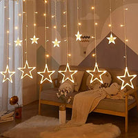 Plastic Decorative Star Curtain LED Lights for Diwali | 2.5 Meter Curtain String Lights with 138 LEDs (6+6 Stars) | 8 Lighting Modes | Warm White Hanging Lights for Home, Window, Balcony, Festival & Party Decoration
