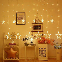 Plastic Decorative Star Curtain LED Lights for Diwali | 2.5 Meter Curtain String Lights with 138 LEDs (6+6 Stars) | 8 Lighting Modes | Warm White Hanging Lights for Home, Window, Balcony, Festival & Party Decoration