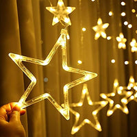 Plastic Decorative Star Curtain LED Lights for Diwali | 2.5 Meter Curtain String Lights with 138 LEDs (6+6 Stars) | 8 Lighting Modes | Warm White Hanging Lights for Home, Window, Balcony, Festival & Party Decoration