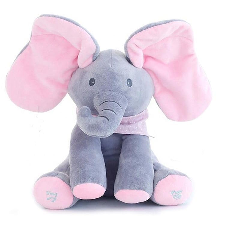 Saffron Shelf Peek A Boo Elephant Toy | Interactive Musical Plush Toy with Flapping Ears | Soft Cuddly Baby & Toddler Toy