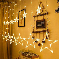 Plastic Decorative Star Curtain LED Lights for Diwali | 2.5 Meter Curtain String Lights with 138 LEDs (6+6 Stars) | 8 Lighting Modes | Warm White Hanging Lights for Home, Window, Balcony, Festival & Party Decoration