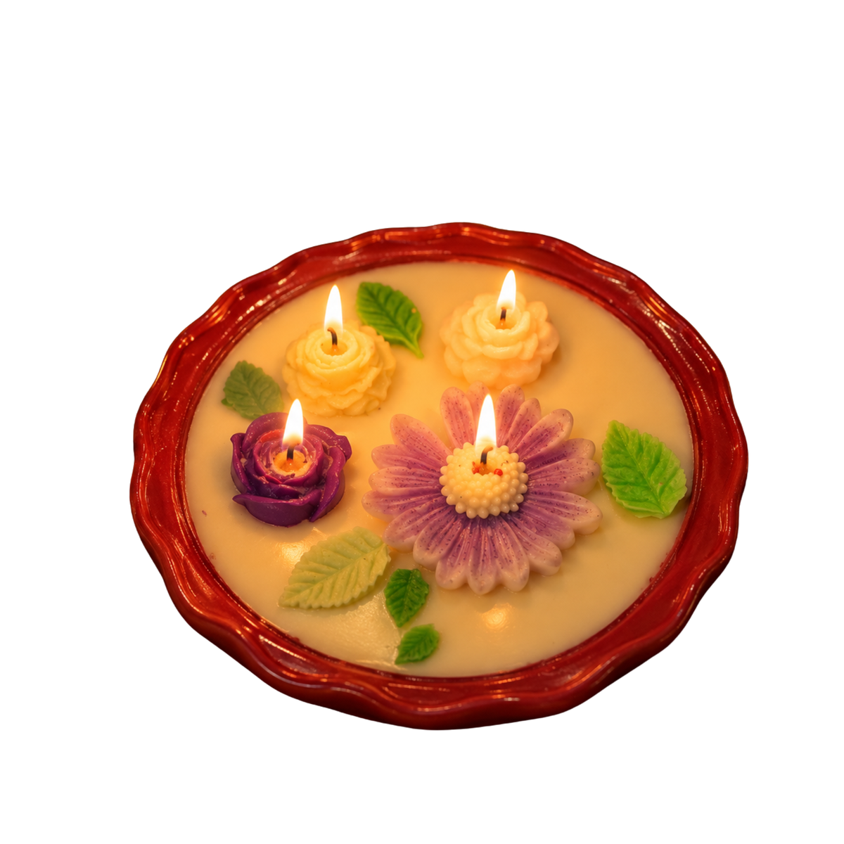 Saffron Shelf Terracotta 6 Inch Floral Decorative Scented Candle, Handcrafted Flower Design Candle for Home Décor, Table Decoration, Festive Celebrations, Gifting & Special Occasions – Pack of 1