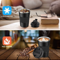 SAFFRONSHELF 500ml Vacuum Insulated Travel Mug, Double Wall Stainless Steel Coffee Flask with Leak-Proof Sipper Lid, BPA-Free Reusable Thermal Bottle, Keeps Drinks Hot 12H & Cold 24H, Black