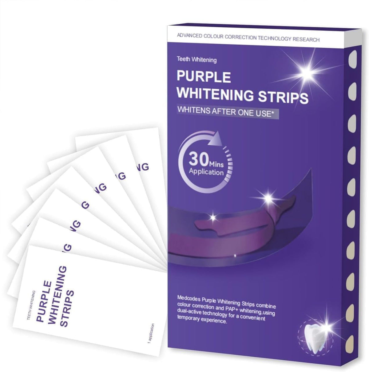Purple Teeth Whitening Strips for Teeth Brightening & Colour Correction | Easy 30-Minute Application | Pack of 1