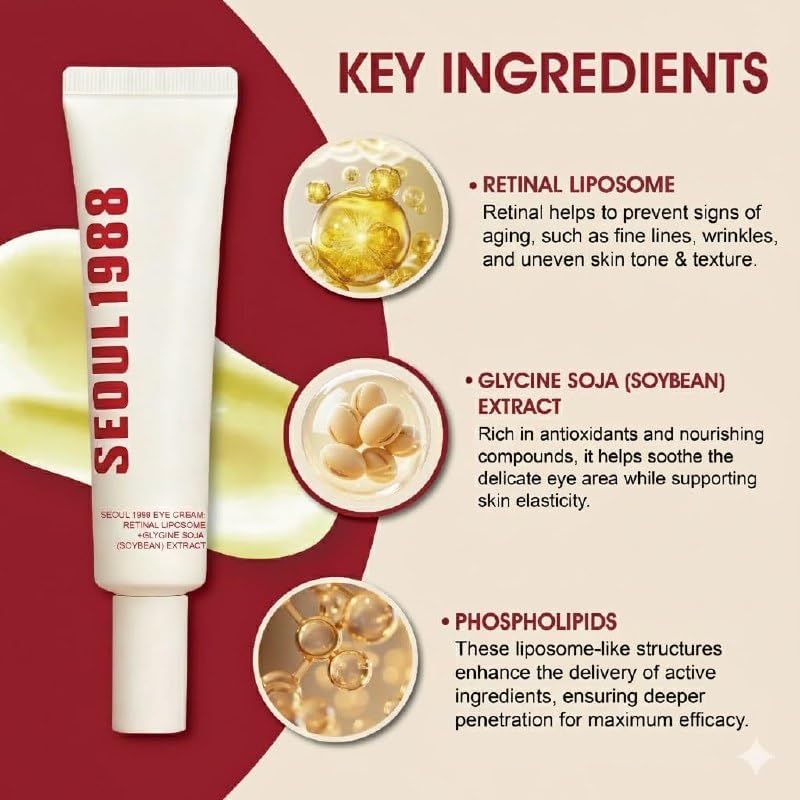 SEOUL 1988 Eye Cream with 4% Retinal Liposome & Fermented Bean | Korean Eye Area Skincare Cream for Daily Care | 30 ml