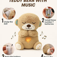 Breathing Teddy Bear Plush Toy for Babies | Soft Musical Sleeping Bear with Breathing Motion, Heartbeat Sound, Night Light & Soothing Lullabies | Newborn Baby Gift | Beige Cream
