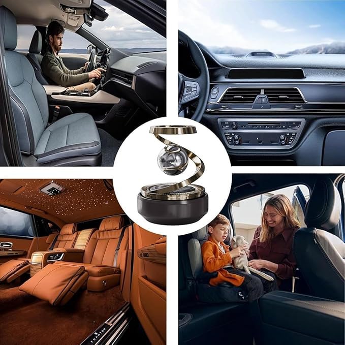Saffron Shelf Solar Car Air Freshener | Solar-Powered Rotating Car Perfume Diffuser with Modern Design | Dashboard Fragrance Accessory for Car Interior