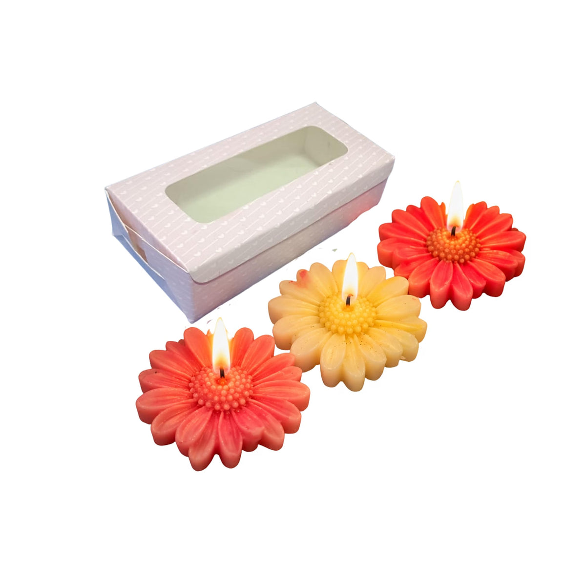 Saffron Shelf Soy Wax Flower Shaped Floating Decorative Candles With Fragrance , Red Yellow & Coral Floral Candles, Pack of 3, 100 g