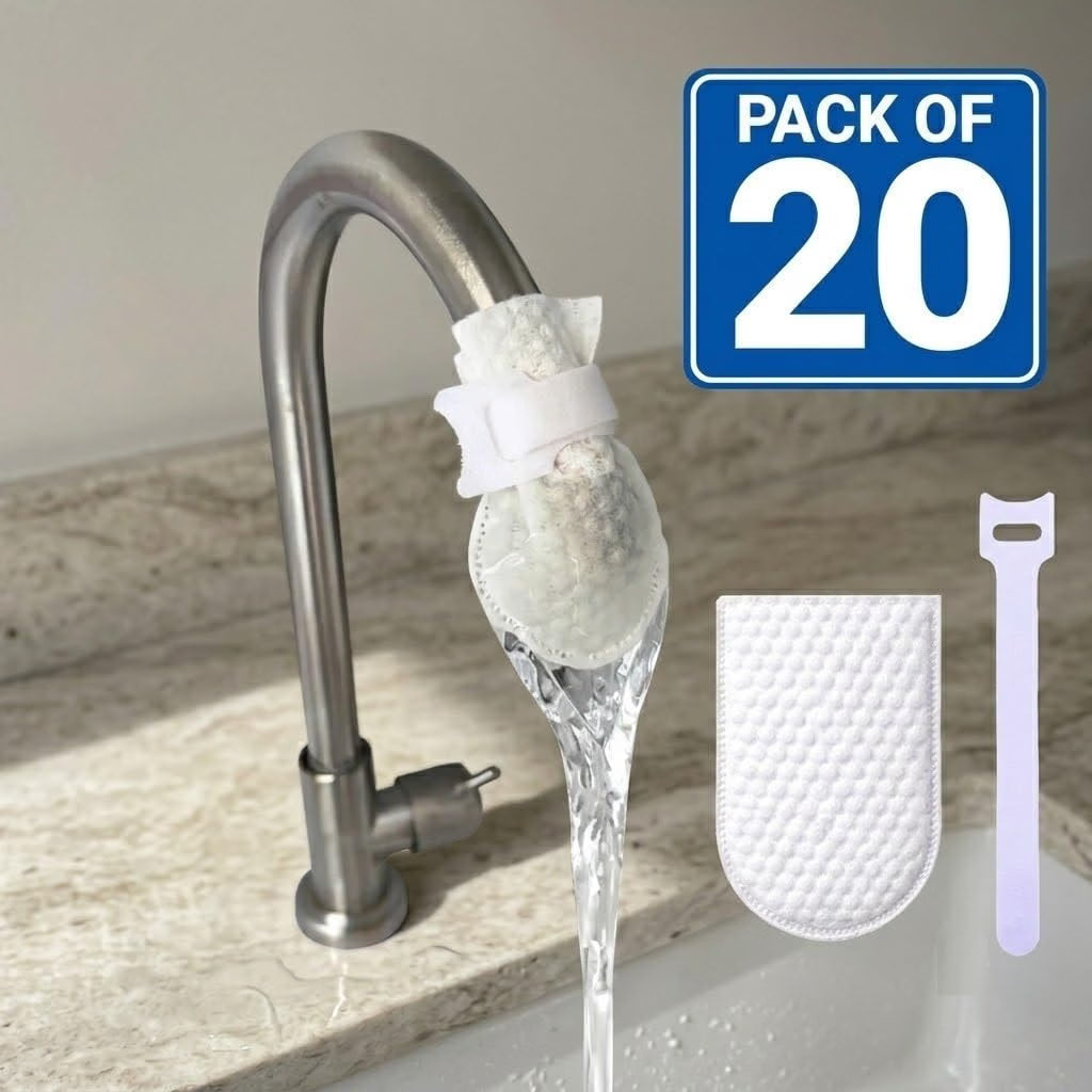 Saffron Shelf Tap Water Filter Attachment | Faucet Water Purifier with Replaceable Filter Cartridge, Multi-Layer Filtration Beads & Cleaning Brush | Kitchen Sink & Bathroom Tap Filter