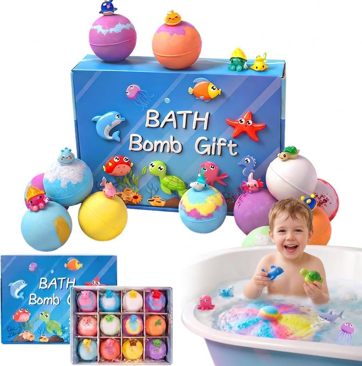 Bath Bombs Pack of 12 | Colorful Fizzy Bath Bombs with Fun Shapes & Fragrances | Relaxing Bath Spa Treats for Kids & Adults | Self-Care, Birthday & Festive Gifting