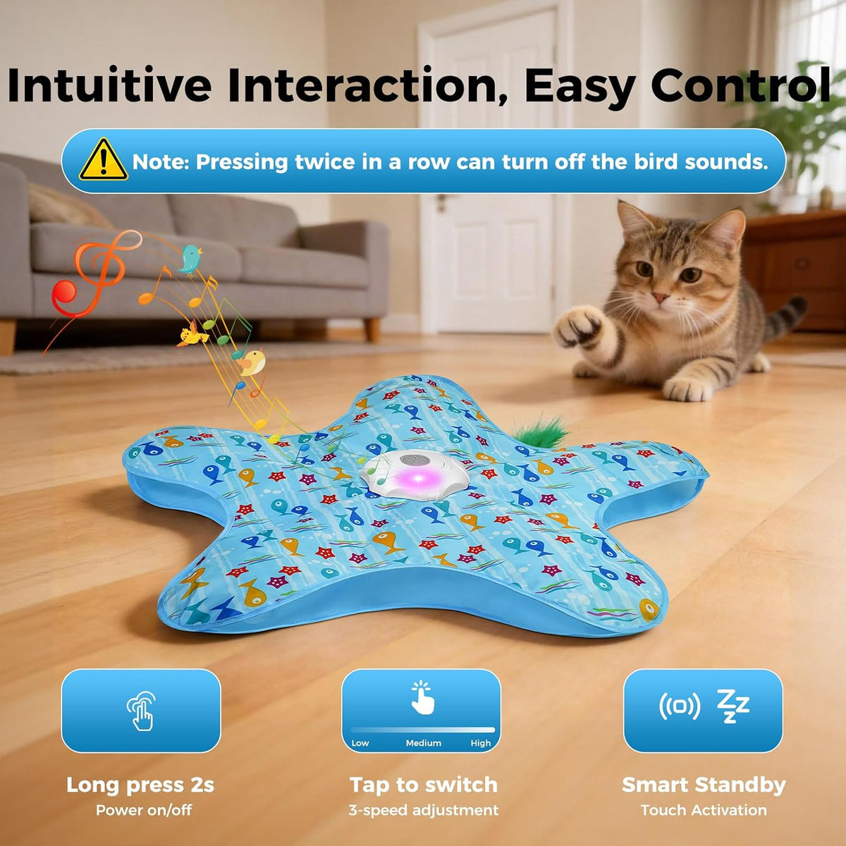 Saffron Shelf Automatic Hide & Seek Cat Toy with Moving Feathers, Birdcall & 3-Speed Motion | Rechargeable Interactive Exercise Toy for Indoor Cats & Kittens