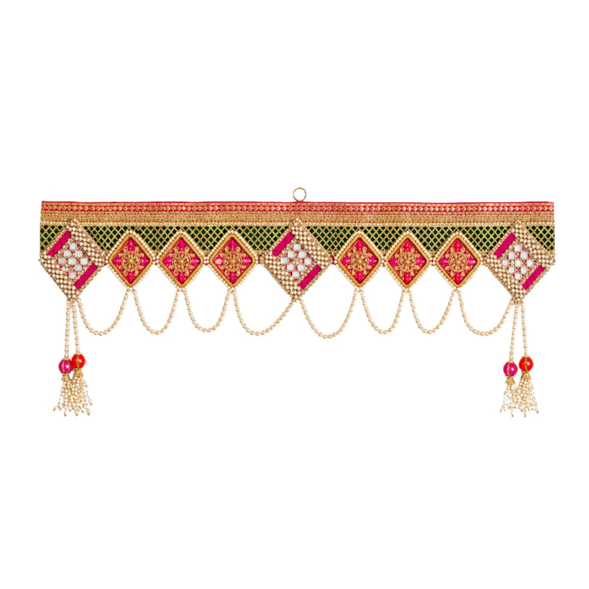 Saffron Shelf Green & Pink Designer Toran/Bandarwal | Decorative Door Hanging for Home, Office & Pooja Room | Festive Entrance & Wall Décor | 40 Inches | Pack of 1