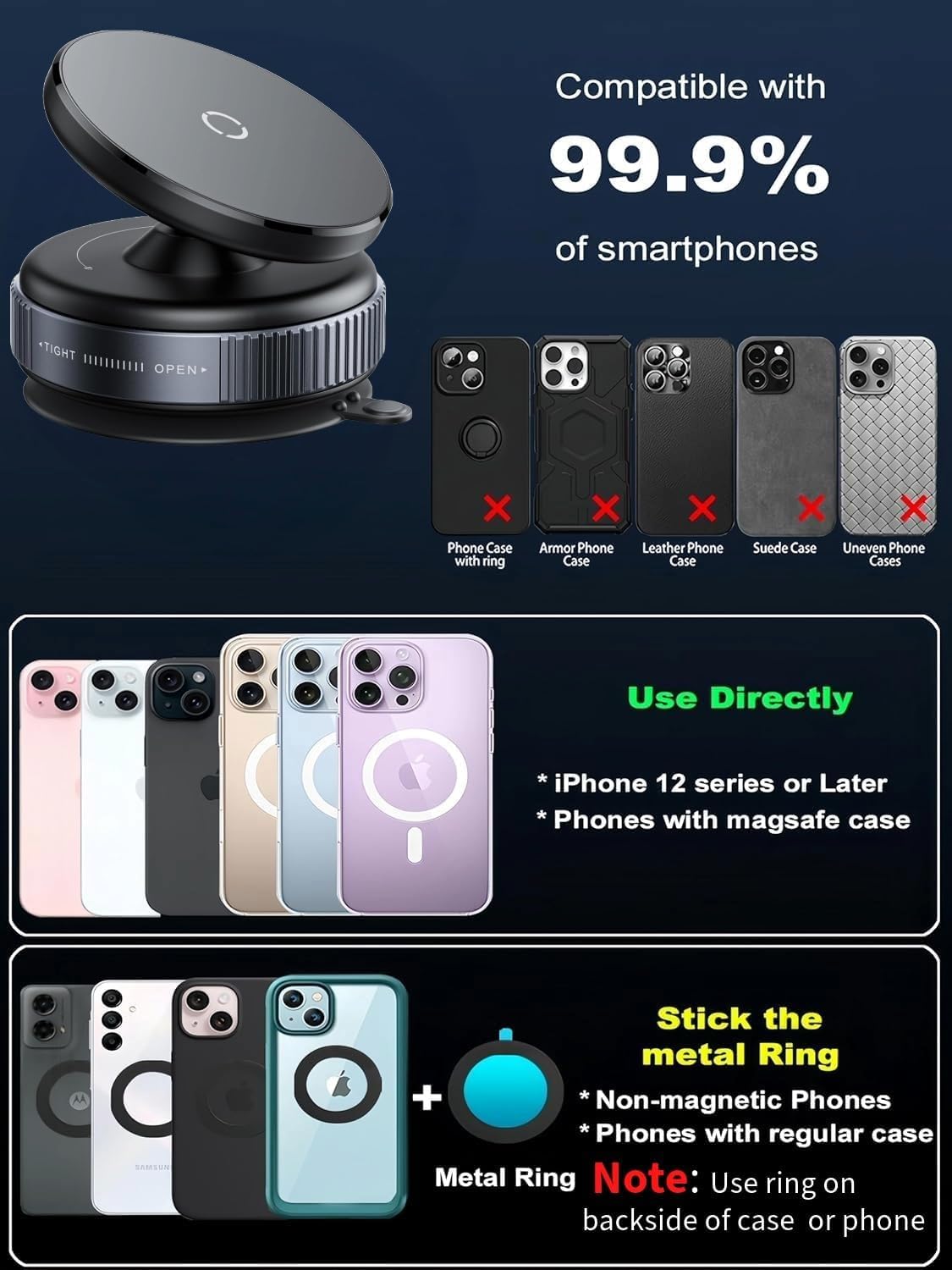 Saffron Shelf K009 Magnetic Car Phone Holder | Strong Vacuum Suction Magnetic Bracket Cup Phone Mount for Car Dashboard, Windshield, Mirror, Gym & Shower | Universal Hands-Free Mobile Holder Compatible with All Smartphones
