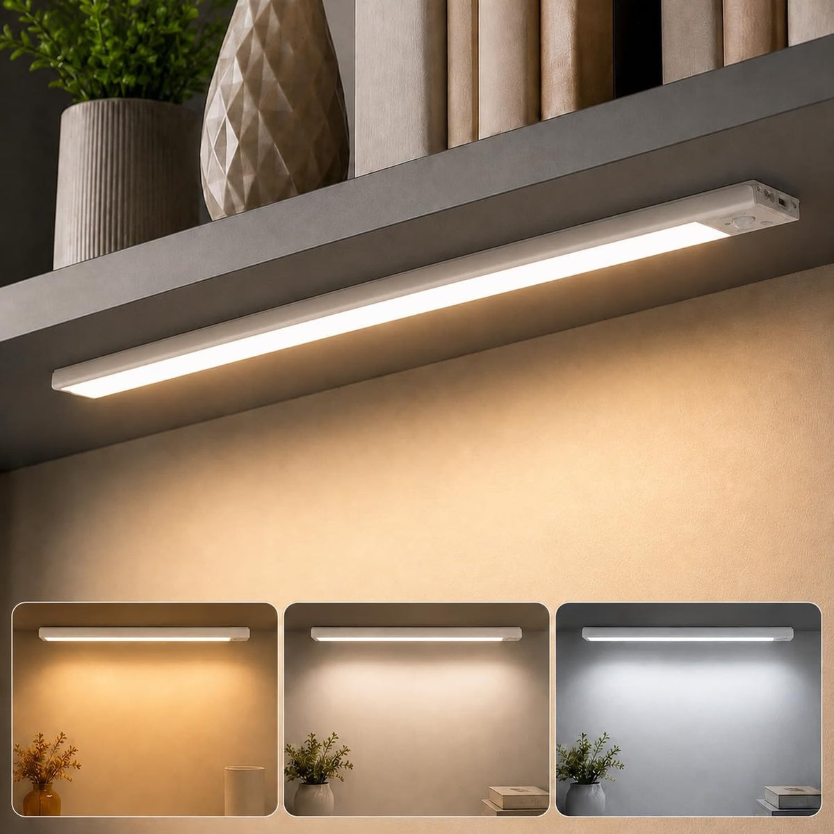 Under Cabinet LED Light Bar with 3 Colour Modes | Slim Wireless-Style Kitchen Cabinet Light for Wardrobe, Shelf, Countertop, Study Desk & Home Décor | Pack of 1