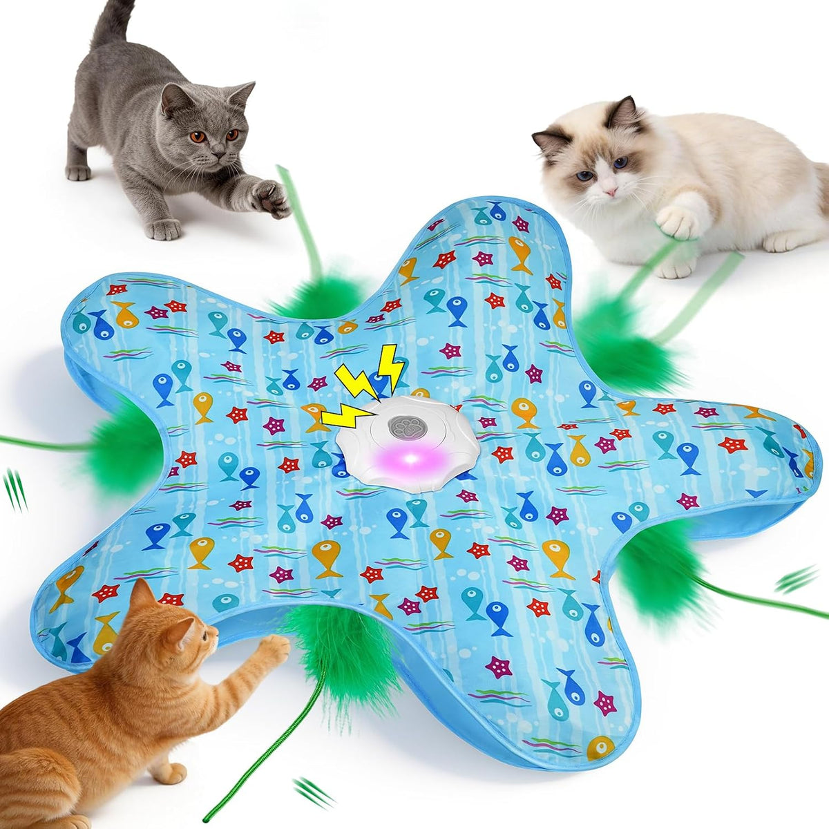 Saffron Shelf Automatic Hide & Seek Cat Toy with Moving Feathers, Birdcall & 3-Speed Motion | Rechargeable Interactive Exercise Toy for Indoor Cats & Kittens