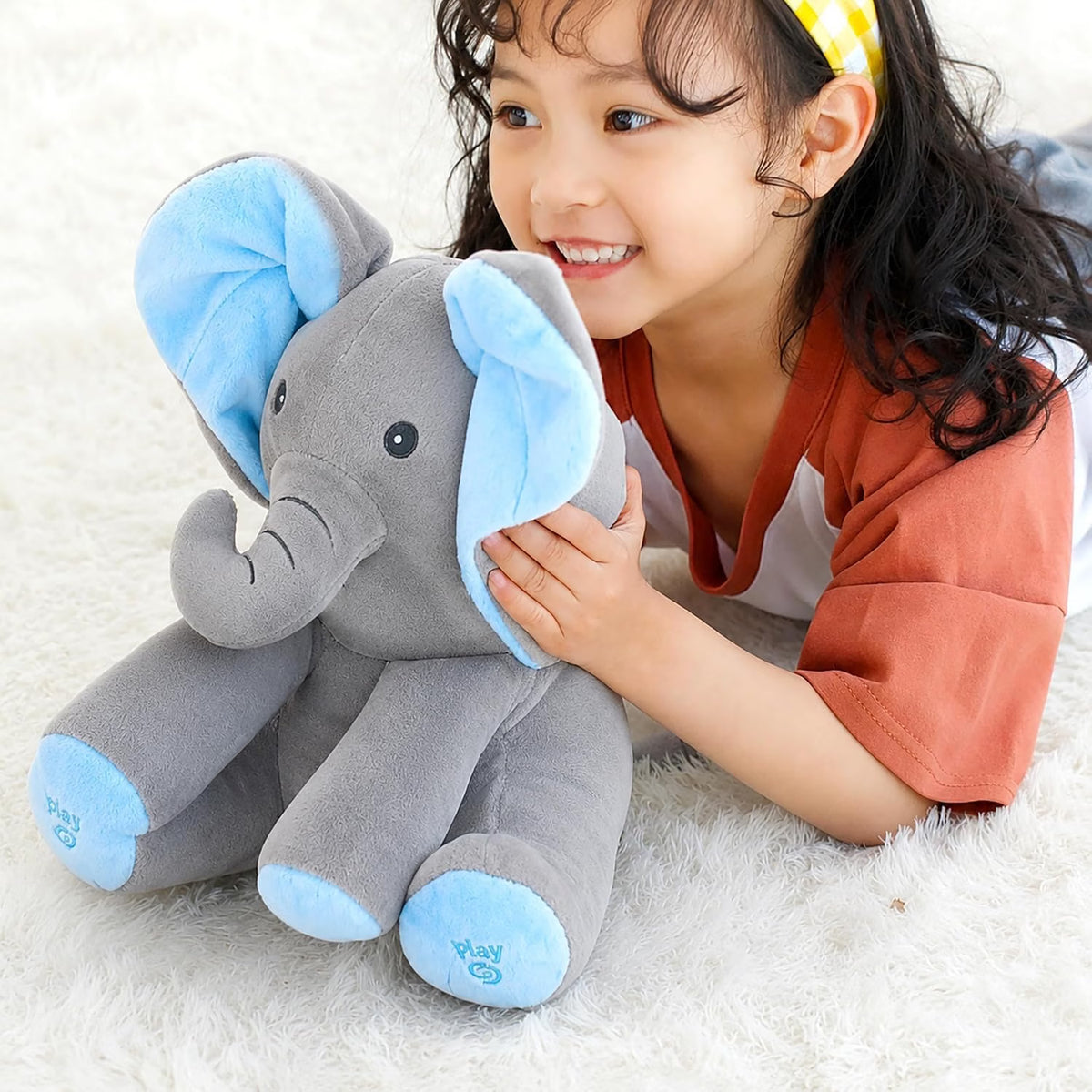 Saffron Shelf Peek A Boo Elephant Toy | Interactive Musical Plush Toy with Flapping Ears | Soft Cuddly Baby & Toddler Toy