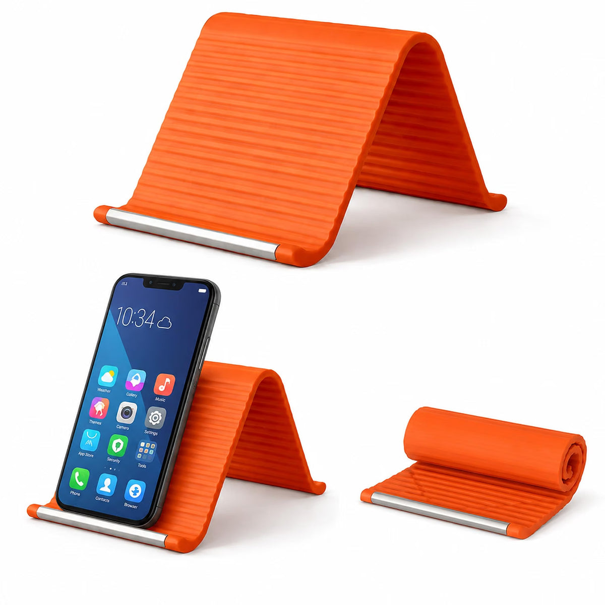 Saffron Shelf Flexible Silicone Phone Stand & Tablet Holder | Rollable Adjustable Mobile Stand with Anti-Slip Ribbed Design | Portable Desk & Travel Stand