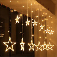Plastic Decorative Star Curtain LED Lights for Diwali | 2.5 Meter Curtain String Lights with 138 LEDs (6+6 Stars) | 8 Lighting Modes | Warm White Hanging Lights for Home, Window, Balcony, Festival & Party Decoration