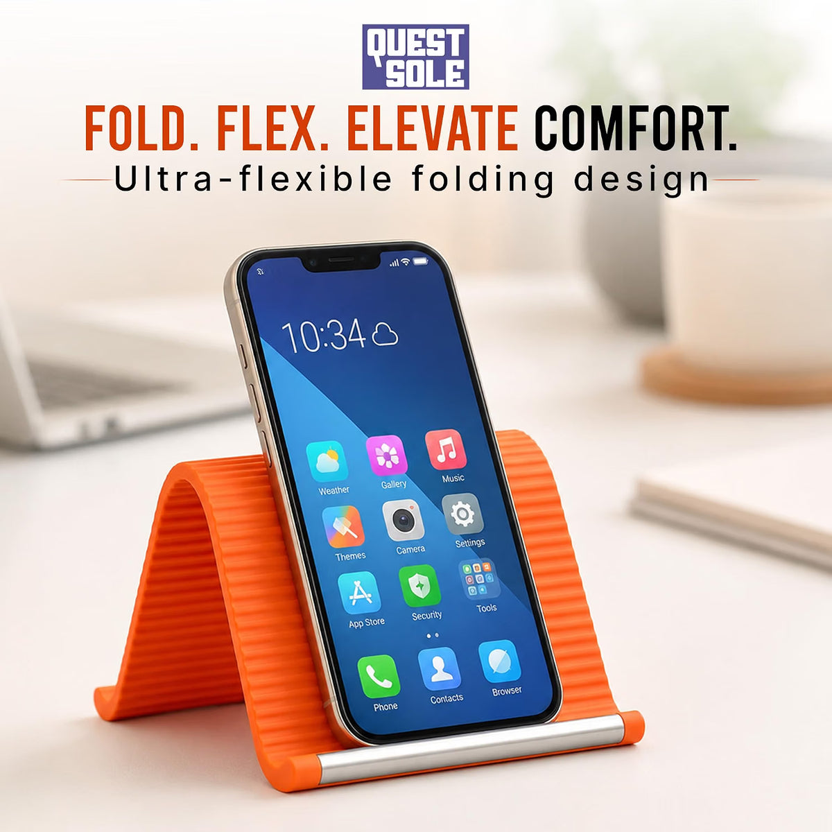 Saffron Shelf Flexible Silicone Phone Stand & Tablet Holder | Rollable Adjustable Mobile Stand with Anti-Slip Ribbed Design | Portable Desk & Travel Stand