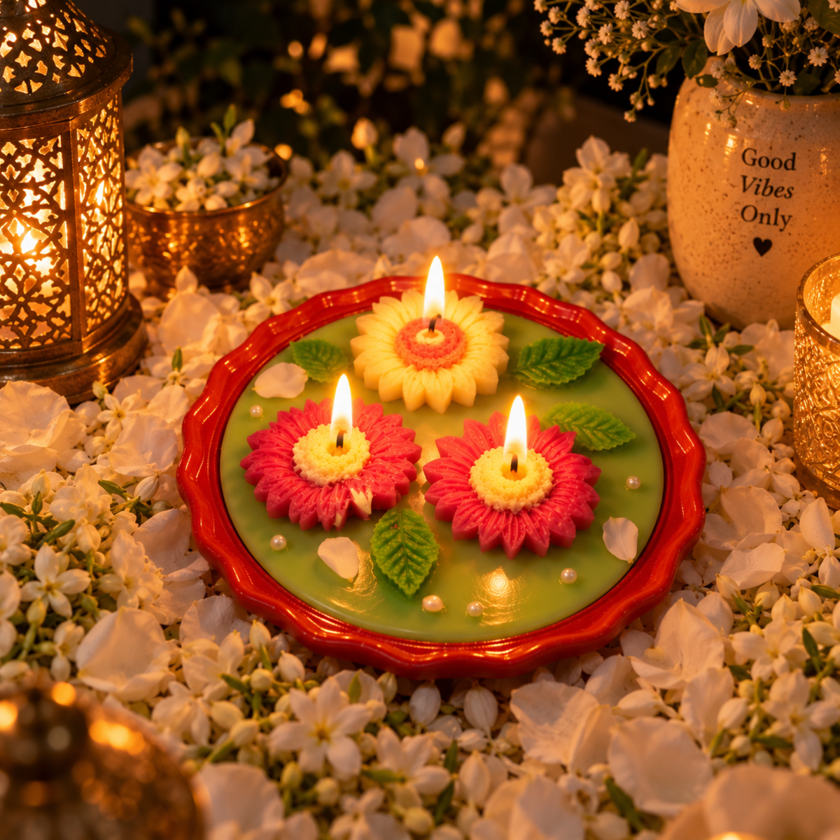 Saffron Shelf Terracotta Soy Wax Fragrance Candle, 6 Inch Decorative Floral Candle, Handmade Home Décor Candle for Diwali, Festivals, Birthday, Wedding & Gifting – Pack of 1