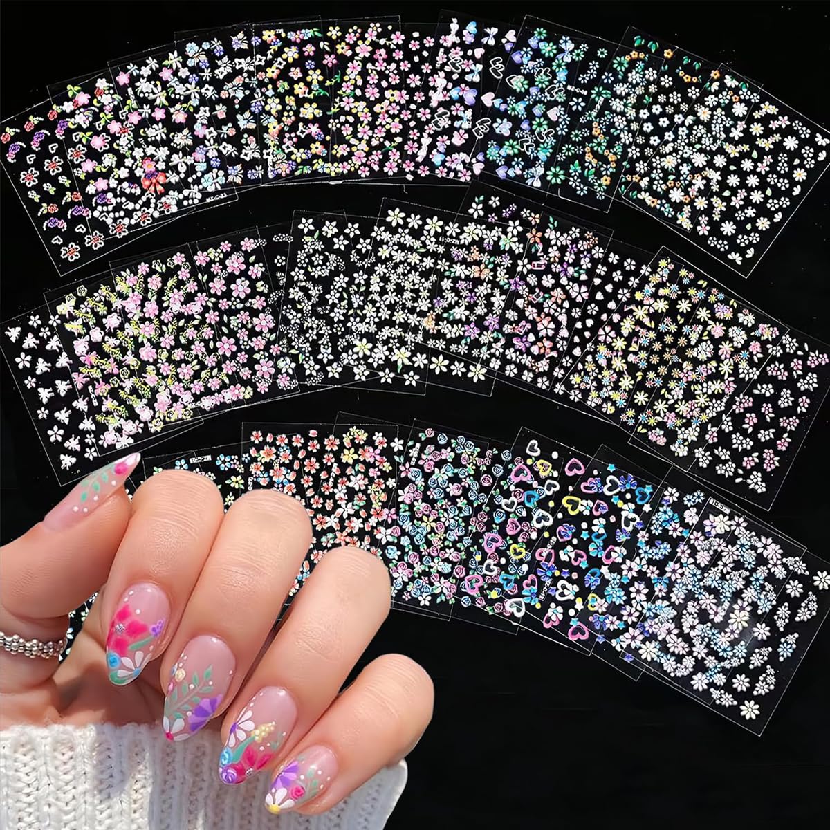 Saffron Shelf Nail Art Stickers for Women & Girls | Floral, Heart & Decorative Nail Decals for DIY Manicure | Pack of 1