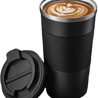 SAFFRONSHELF 500ml Vacuum Insulated Travel Mug, Double Wall Stainless Steel Coffee Flask with Leak-Proof Sipper Lid, BPA-Free Reusable Thermal Bottle, Keeps Drinks Hot 12H & Cold 24H, Black