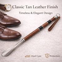Saffron Shelf Genuine Leather Tan Shoe Horn/Shoe Tree | Premium Leather Finish | Extra-Long 53 cm Shoe Horn | Elegant Footwear Care Accessory