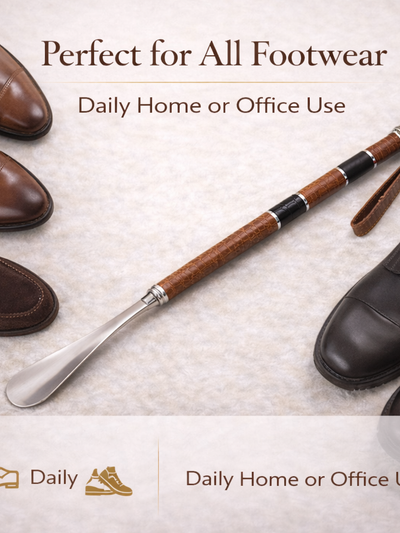 Saffron Shelf Genuine Leather Tan Shoe Horn/Shoe Tree | Premium Leather Finish | Extra-Long 53 cm Shoe Horn | Elegant Footwear Care Accessory